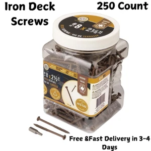 Deck Screws Jar #8 x 2.5" -250 Count Brown Alloy Steel Round Head for Wood Proje - Picture 1 of 3