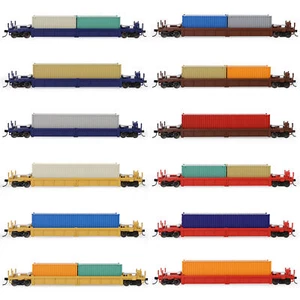 One Set HO Scale 40' Well Car 1:87 40ft 20ft Shipping Container Flatbed - Bild 1 von 31