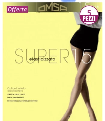 N.5 paia di COLLANT OMSA VELATO SUPER15 elasticizzato 15 den PUNTE INVISIBILI