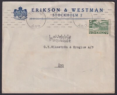 SWEDEN: (20644) paquebot Stockholm to Turku Abo cancel/cover 1936 - Image 1 of 2