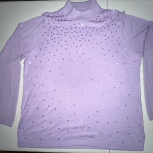 Quacker factory sweater women’s large pullover long sleeve sequins purple - Picture 1 of 13