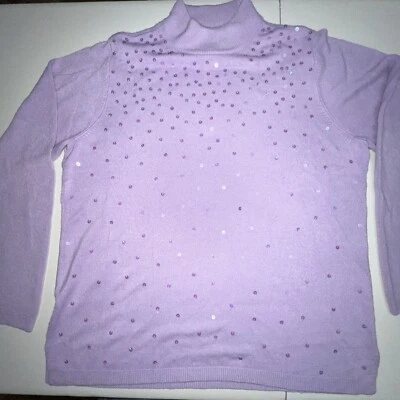 Quacker factory sweater women’s large pullover long sleeve sequins purple - Image 1 of 4