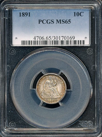 1891 Seated Liberty Dime PCGS MS65 Cover