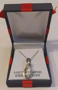 .925 Sterling Silver .10ctw Natural Diamond Twisted Loop Pendant Necklace Gift - Picture 1 of 9