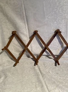 Vintage Expandable Wooden 10 Peg Wall Hanger Coat Hat Rack Accordian READ - Picture 1 of 6