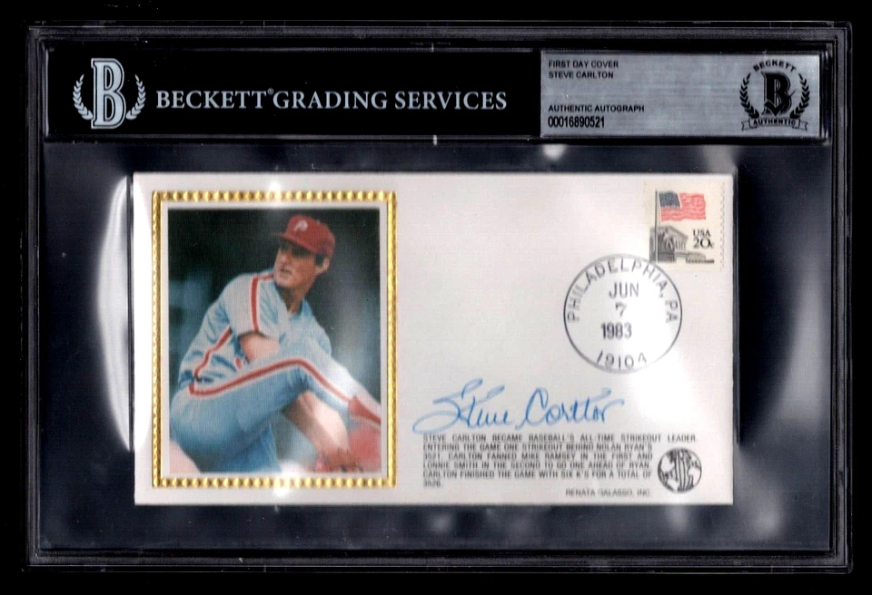 STEVE CARLTON BECKETT SIGNED 1983 FIRST DAY CACHET COVER AUTOGRAPH BASEBALL - Image 1 of 1
