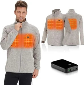 HENNCHEE Men's Heated Fleece Jacket Full Zip with Battery Pack 3 Stalls Adjustab - Picture 1 of 6