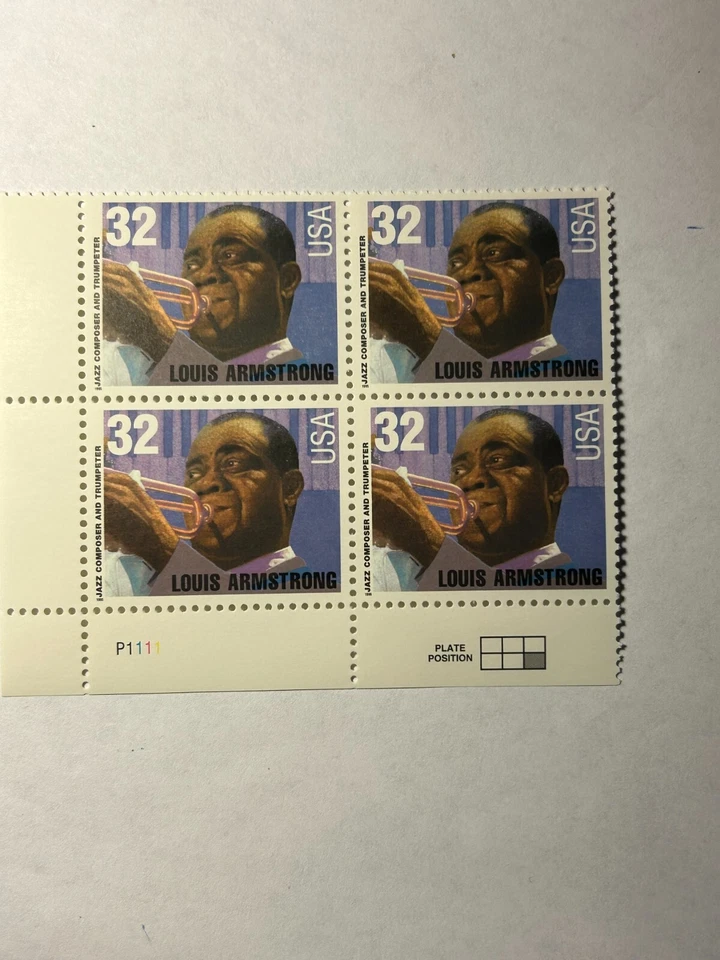 U. S. Plate Block SC 2982 Louis Armstrong MNH PL P1111 1995 - Image 1 of 1