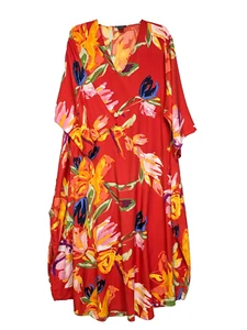 NATORI Womens Red Floral Tropical Silky Caftan Kaftan Versatile Dress Medium - Picture 1 of 9