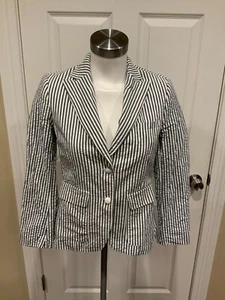 Rag & Bone" Blue & White Seersucker Striped Double Button Blazer, Size 2 - Picture 1 of 8