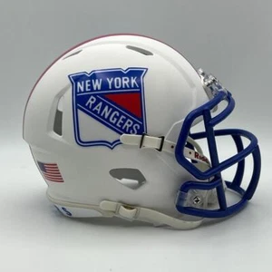 New York Rangers CUSTOM Matte White Mini Football Helmet - Picture 1 of 3