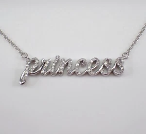 Weißgold Diamant PRINZESSIN Anhänger Name Halskette 17" Kette einzigartiges Geschenk - Bild 1 von 5