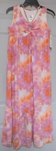 BONNIE JEAN GIRL'S SIZE 16 SLEEVELESS MAXI DRESS ORANGE PURPLE TIE DYE EMPIRE WA - Picture 1 of 4