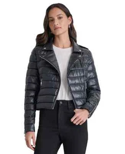Dkny Jeans Women's Lightweight Zip-Front Puffer Jacket - METLC BLK Medium 307108 - Picture 1 of 4