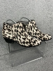 Sam Edelman Grey/ Black Leopard Calf Hair Ankle Booties Zip-up Women's Size 7.5 - Picture 1 of 11