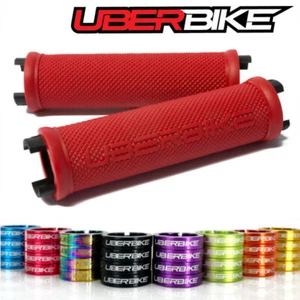 Uberbike Skinny Logo MTB Lock On Grip - Red with Lockring Colour Options - Picture 1 of 1