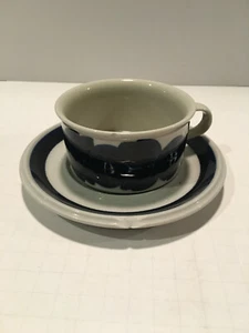Arabia Finland ANEMONE Blue Flat Coffee Cup (5) & Saucer (86) BOTH CHIPPED - Picture 1 of 6