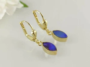 Ohrhänger Echt Gold 333, Navetteform, mit  echtem Schwarzopal  - Bild 1 von 12