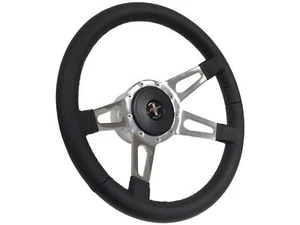 1968-78 Ford Mustang Pony 9-Bolt Black Leather Steering Wheel Kit, 4-Spoke Slots - Picture 1 of 9
