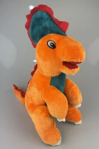 Vintage Orange Dinosaur Plush Large Fin Teal Red Dilophosaurus Stuffed Animal - Picture 1 of 9