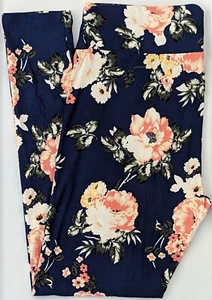 TC LuLaRoe Tall & Curvy Leggings Roses Flowers on Dark Navy Blue M64 New - Picture 1 of 6
