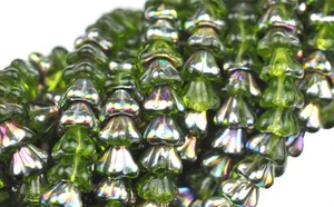 10 Olivine Vitral Bell Flower Czech Glass Beads 8MM - Picture 1 of 1
