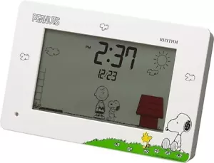 Rhythm Peanuts Snoopy Digital Alarm Clock with Calendar White Desk Display - Picture 1 of 5