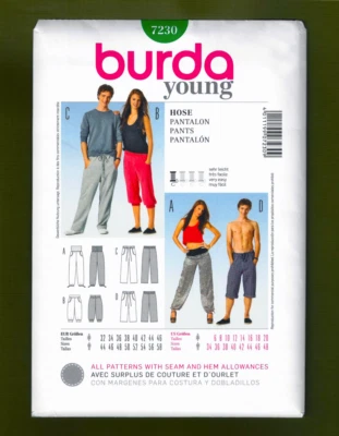 Easy Sweatpants Sewing Pattern ~ Workout & Leisure (Sizes 6-20) Burda Young 7230 - Image 1 of 4
