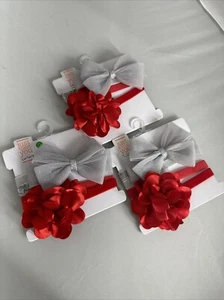 Carter's Just One You Headbands Christmas Holidays Baby Red Silver Ribbons Lot 3 - Picture 1 of 3