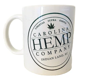 Carolina Hemp Company Becher weiße Keramik mit grünem Logo 10 Unzen 4"H, 3"B - Bild 1 von 7