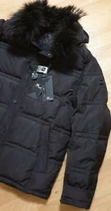 Winter Daunenjacke "Black Vinyl" XL/54, Schwarz, Kragen echt Waschbärpelz, neu - Bild 1 von 9