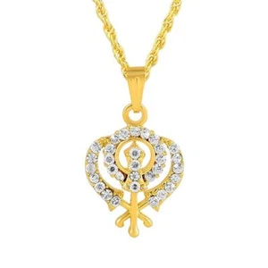 Gold Plated Sikh Chain Pendant Sikhism Punjabi Khalsa Khanda Locket Necklace - Picture 1 of 3