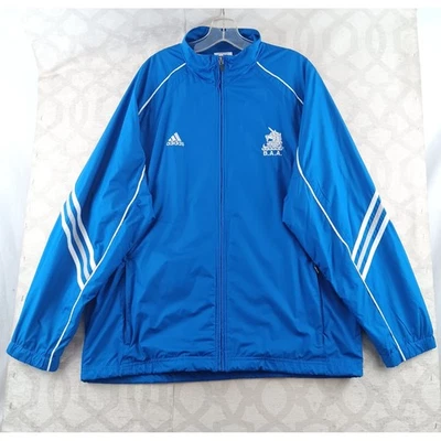 Jaqueta Adidas Boston Marathon Track azul branca zíper completo masculina M leve - Imagem 1 de 4