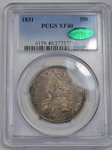 1831 50c Capped Bust Half Dollar PCGS XF40 CAC RAINBOW TONED Nice *K306 - Picture 1 of 8