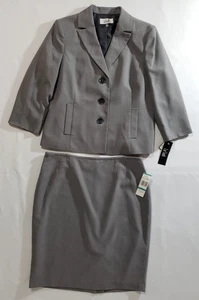 Le Suit Midirock Anzug Damen Größe 16 Grau Gefüttert Knopfleiste Blazer Polyester Neu - Bild 1 von 9