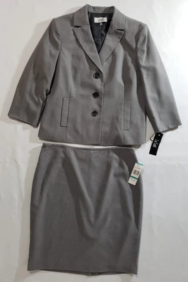 Le Suit Midi Skirt Suit Womens Size 16 Gray Lined Button Up Blazer Polyester New - Image 1 of 4