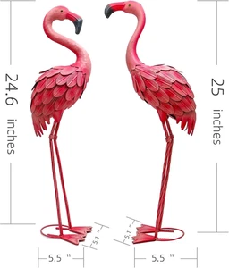 Set of 2 Garden Outdoor Yard Lawn Decor Metal Art Flamingo Pink Flamingos - Picture 1 of 12