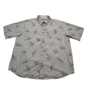 Columbia Shirt Mens 2XL Beige Fish Print Button Up Short Sleeve Collared Cotton - Picture 1 of 16