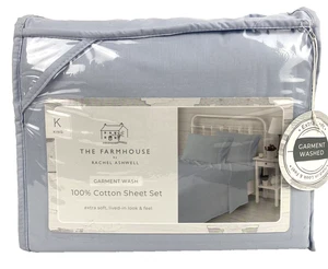 The Farmhouse Rachel Ashwell King Sheet Set Purple Cotton Garment Washed Soft - Picture 1 of 13