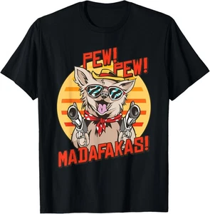 Pew Pews Madafakas Chihuahua With A Gun Dressed Chihuahua T-Shirt - Bild 1 von 3