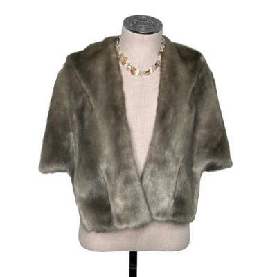 Eliza J Faun Fur Capelet Bolero Shrug Womens S Short Sleeve Gray Shawl Jacket - Image 1 of 4