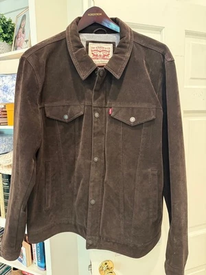 Levi Vintage Men's Faux Cow Suede Trucker Jacket Size XXL Dark Brown - Image 1 of 4