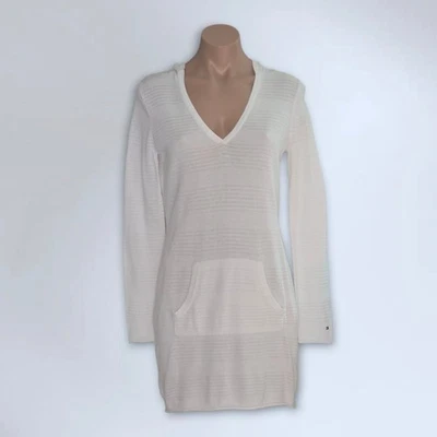 Tommy Hilfiger Women's White Knit Hooded V-Neck Tunic Sweater Dress Size XS - Image 1 of 4