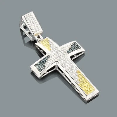Colgante cruz diamante blanco azul amarillo plata de ley de 0,80 quilates para hombre Foto 1 de 4