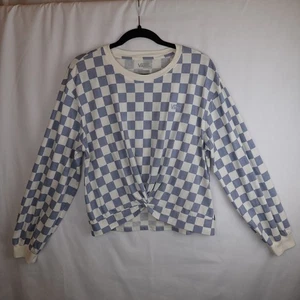 Vans Shirt Women Large Blue & White Checkered Top Twist Front Long Sleeve Skater - Picture 1 of 13