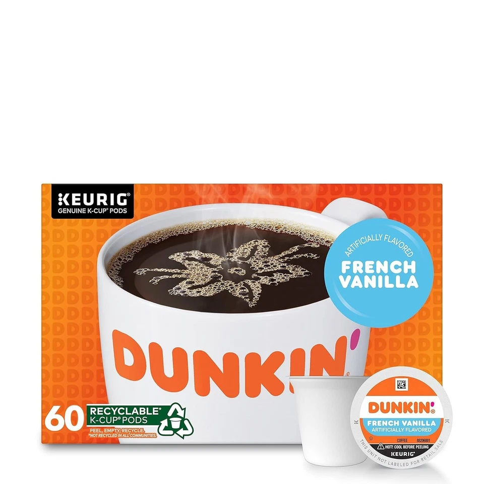 Dunkin' French Vanilla Flavored Coffee, Medium Roast 60 K Cups Pods 6x10 7/21/25 - Image 1 of 3