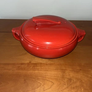 Hall Red Sundial 1940s Covered Casserole With Interior Uranium Glaze - Picture 1 of 10