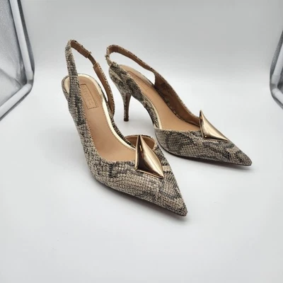 Brian Atwood X Express Snakeskin print Gold Accent Slingback Pumps Size 8 - Image 1 of 4