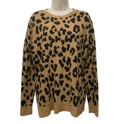 Kim Rogers Leopard Print Sweater Tan Black 100% Cotton Pullover Women’s L - Image 1 of 4
