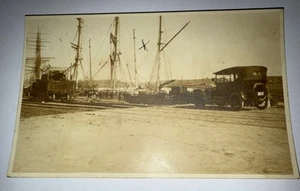 1915 russisches Holzschiff auf dem Weg nach England Auto Ozean Werft Vintage RPPC Foto - Bild 1 von 8